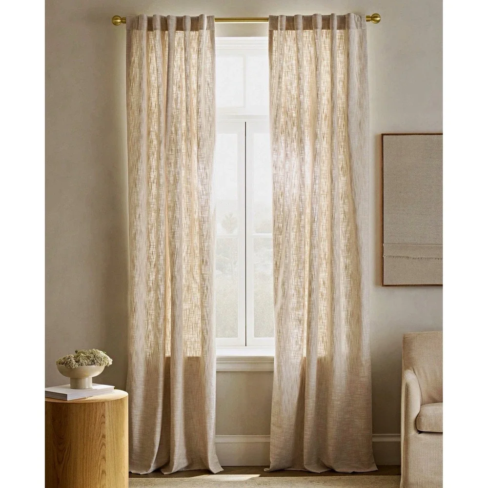 Quince Textured Cotton Curtain Panels 48x84 Oatmeal Lined set of 2 NWOT